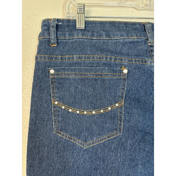 Mlle Penelope Jeans Womens Size 14 Blue Denim Rhinestone Mid Rise Straight Ankle - Picture 6 of 9